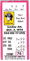 10/3/76- LAST GAME OF 1976 SEASON; 6 DAYS BEFORE BOB'S PASSING